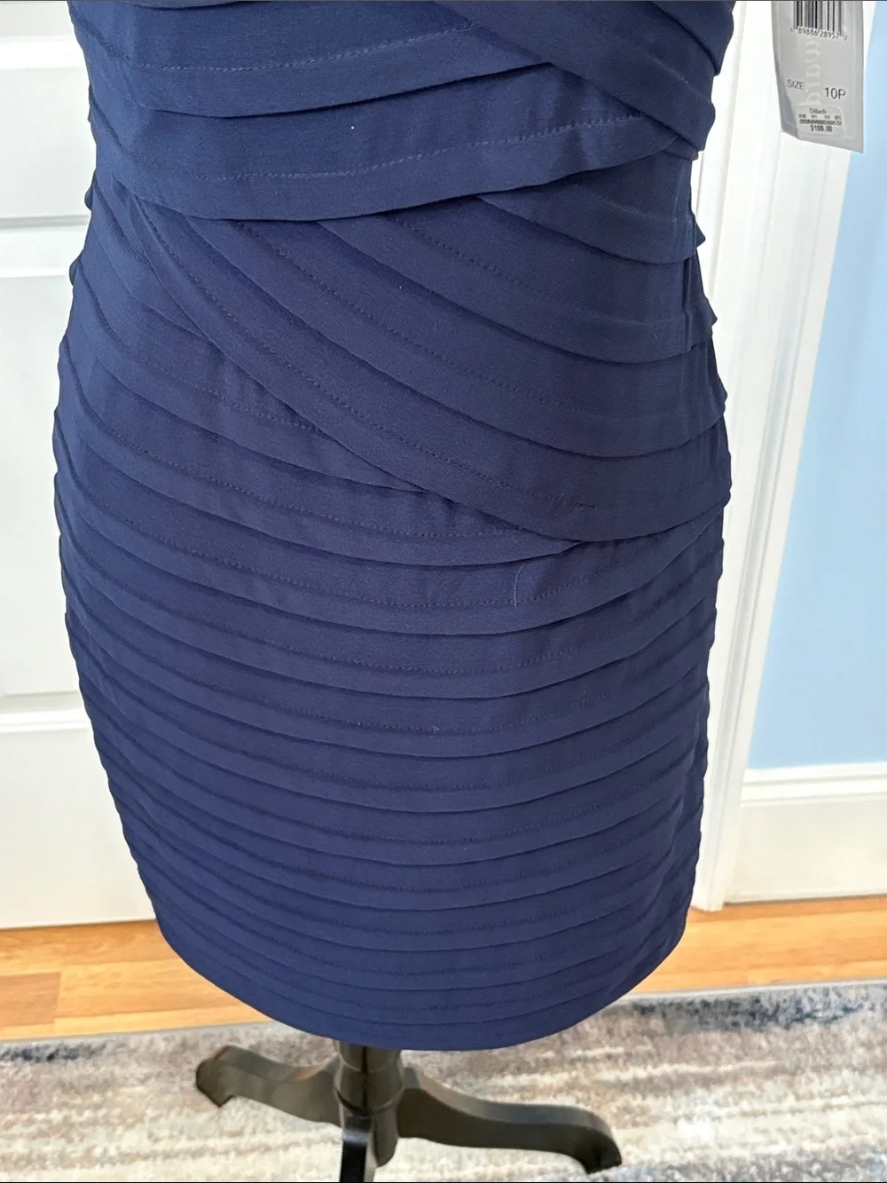 Jessica Howard Navy Embellished Ruched Cocktail Dress with Rhinestone Brooch - Picture 5 of 10